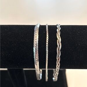 3 Vintage chain bracelets herringbone, box chain and braided 2 are 925 sterling
